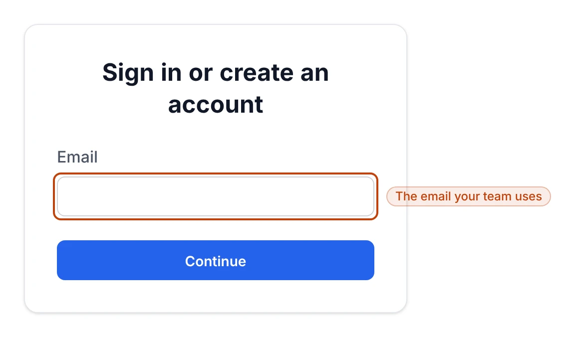 The sign-in page: one email field and a Continue button under the heading Sign in or create an account.