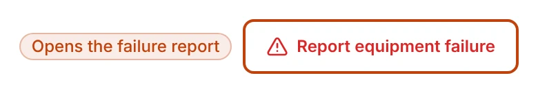 The Report equipment failure link at the bottom of the operator view on the Chicken Teriyaki Bowl line item — a red link with a warning triangle that opens the failure report.